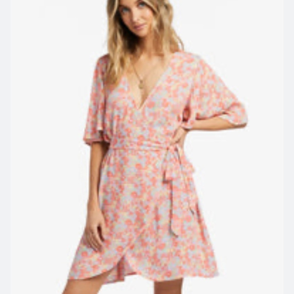 Billabong All For You True Wrap Mini Surfer Dress Floral Print Size Small